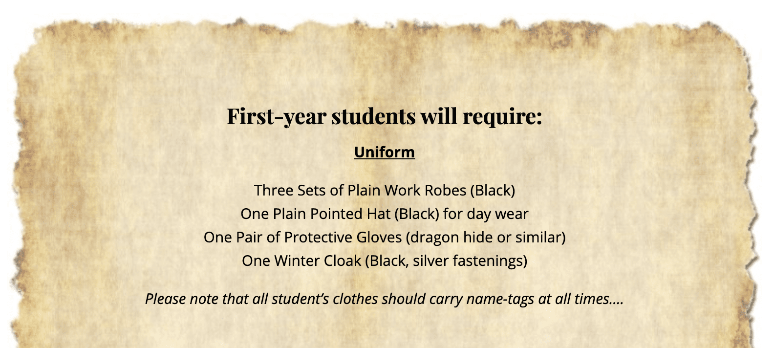 Harry Potter First Year Supply List Letter Template