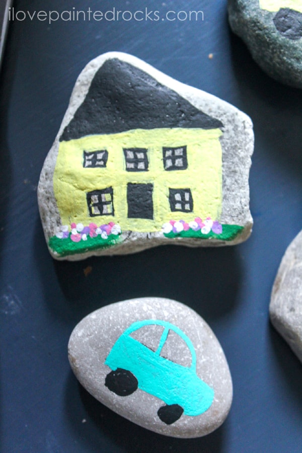 How to paint rocks step by step - painting tiny houses and fairy doors