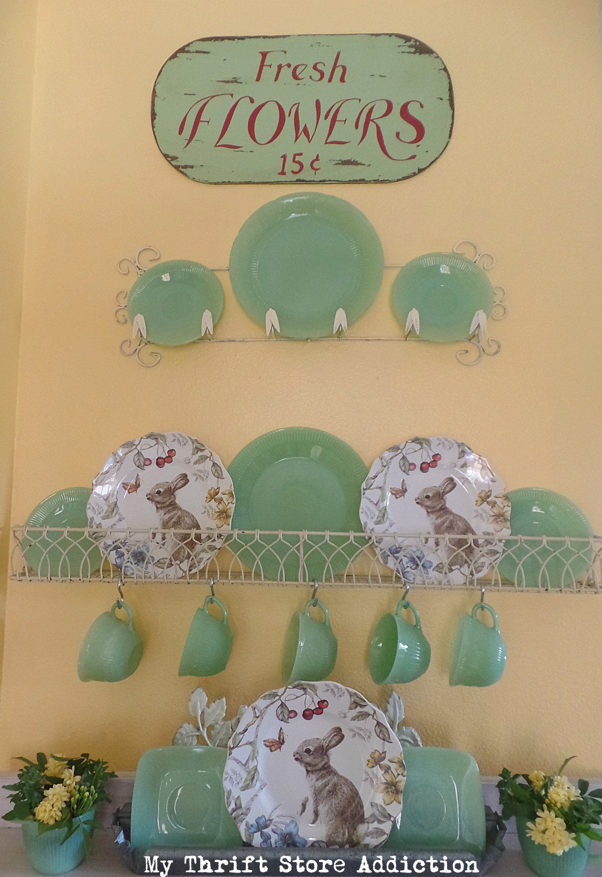 jadeite springtime kitchen vignette