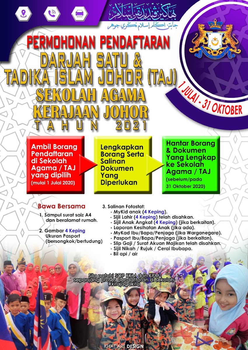 Syarat Pendaftaran Tadika Islam Johor ( TAJ ) Dan Darjah 1 Bagi Sesi 2021