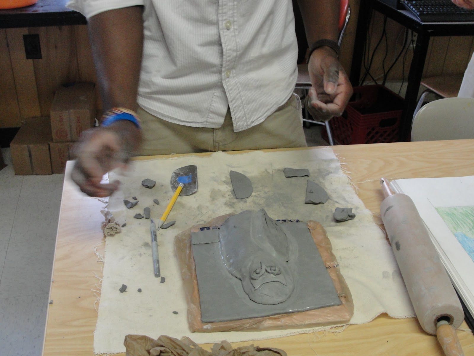 Art of Apex High School: Clay Tile Reliefs in Hand Building Stage