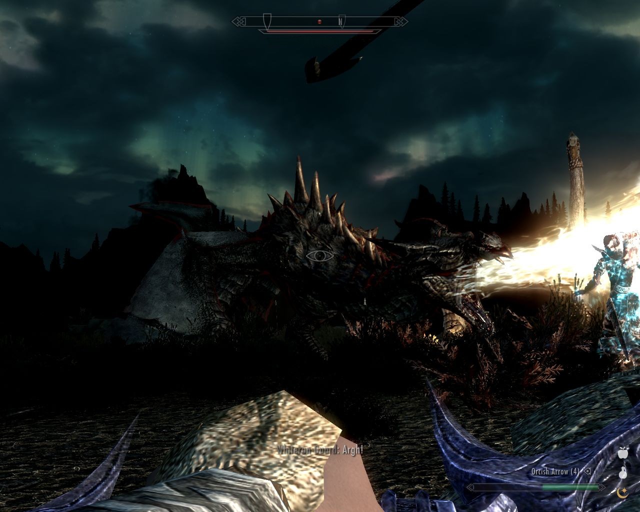 night, a dragon less than ten meters ahead, spewing fire at an armored human being