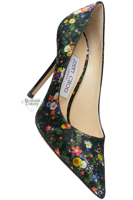 ♦Jimmy Choo Love multicolour ditsy-print silk and patent leather pumps #jimmychoo #shoes #green #brilliantluxury