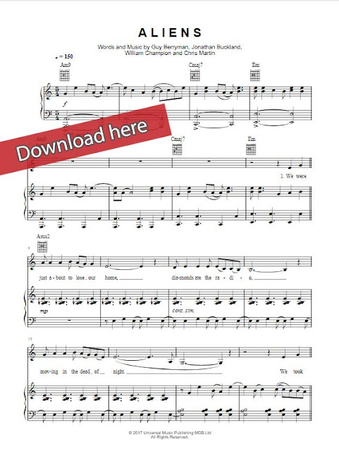 Coldplay - A L I E N S Piano Sheet Music Notes, Chords