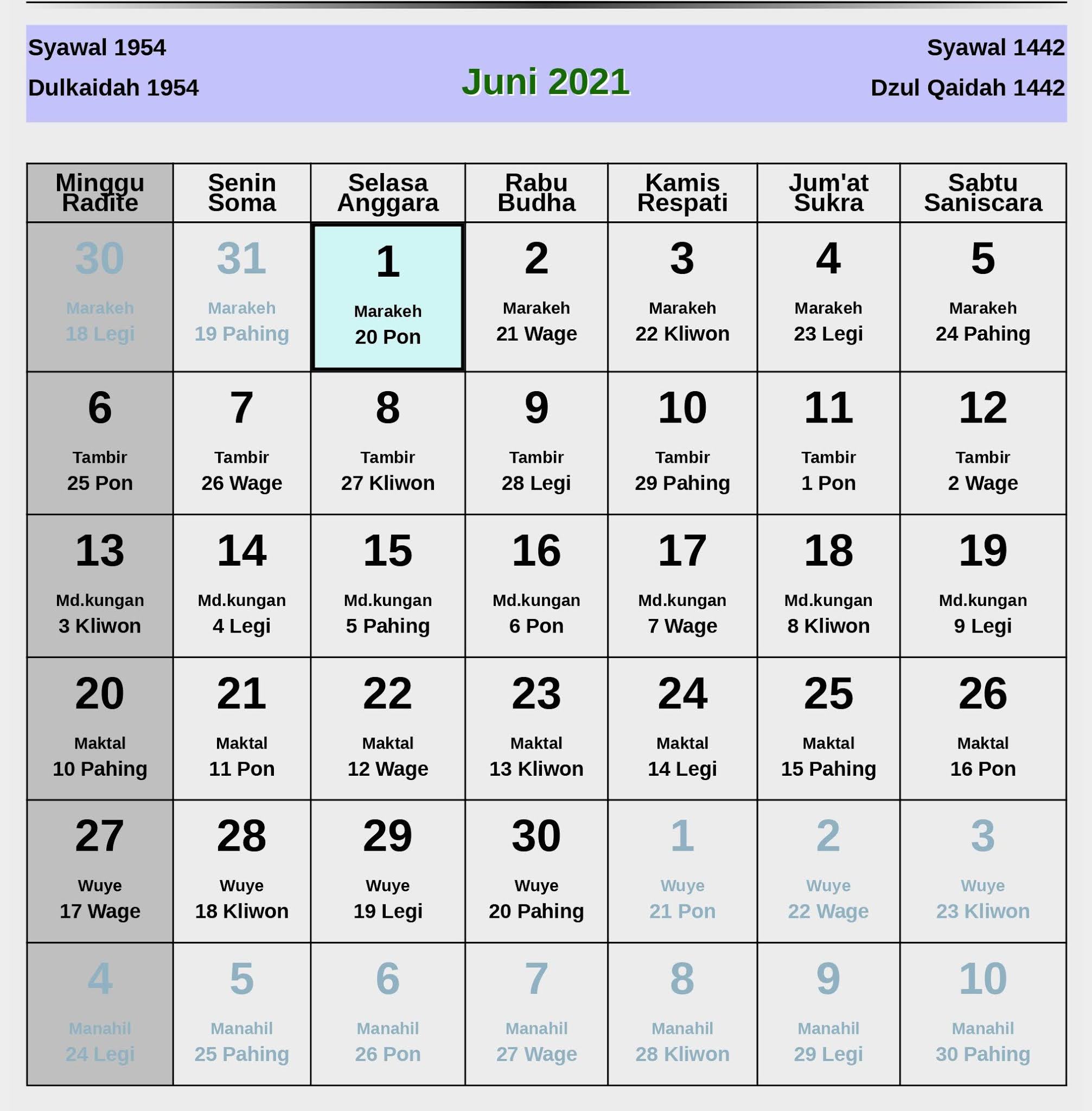 Kalender Weton Jawa Bulan Juni 2021 Lengkap  Enkosa.Com  Informasi