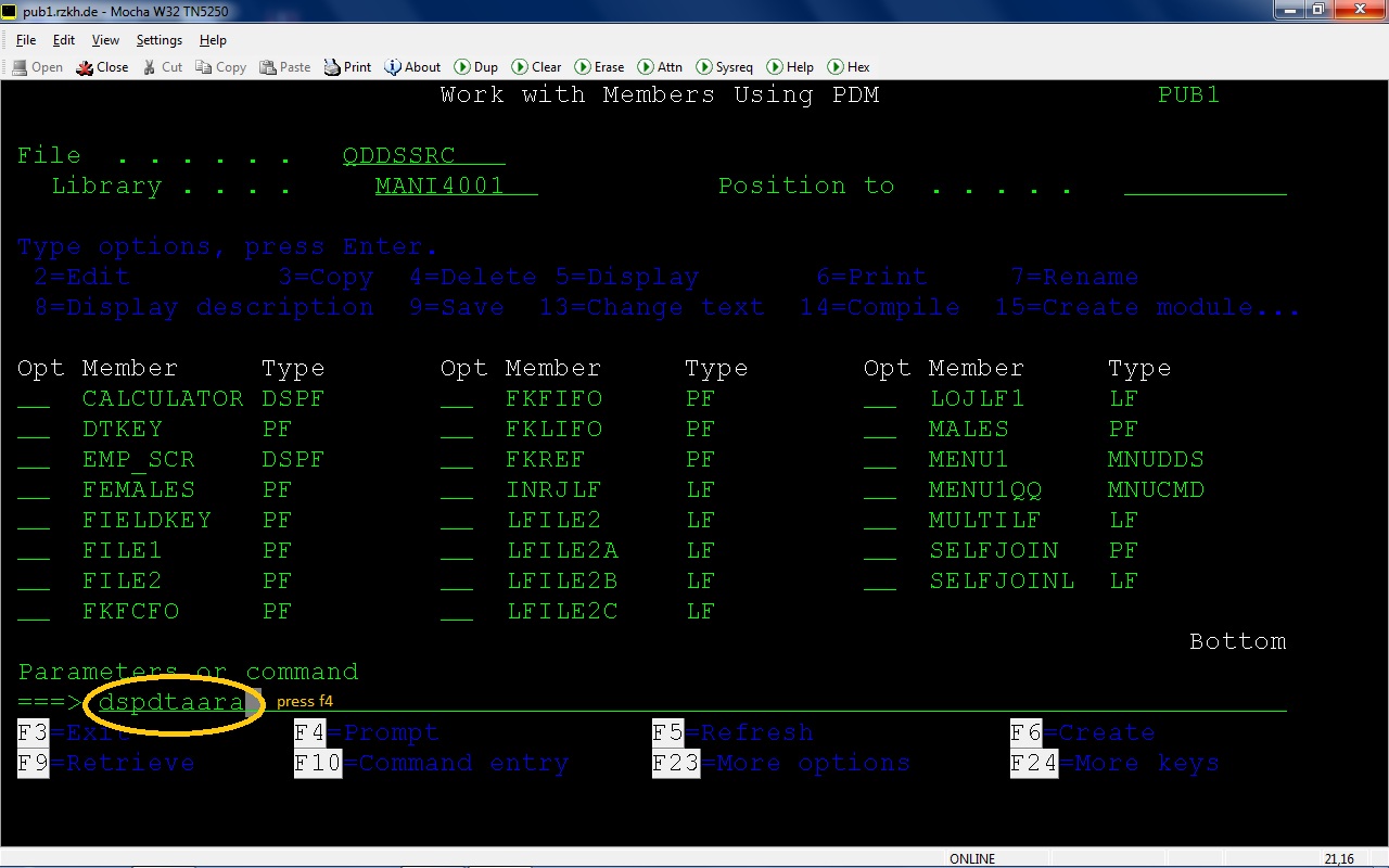 AS/400 DATA AREA IN AS/400