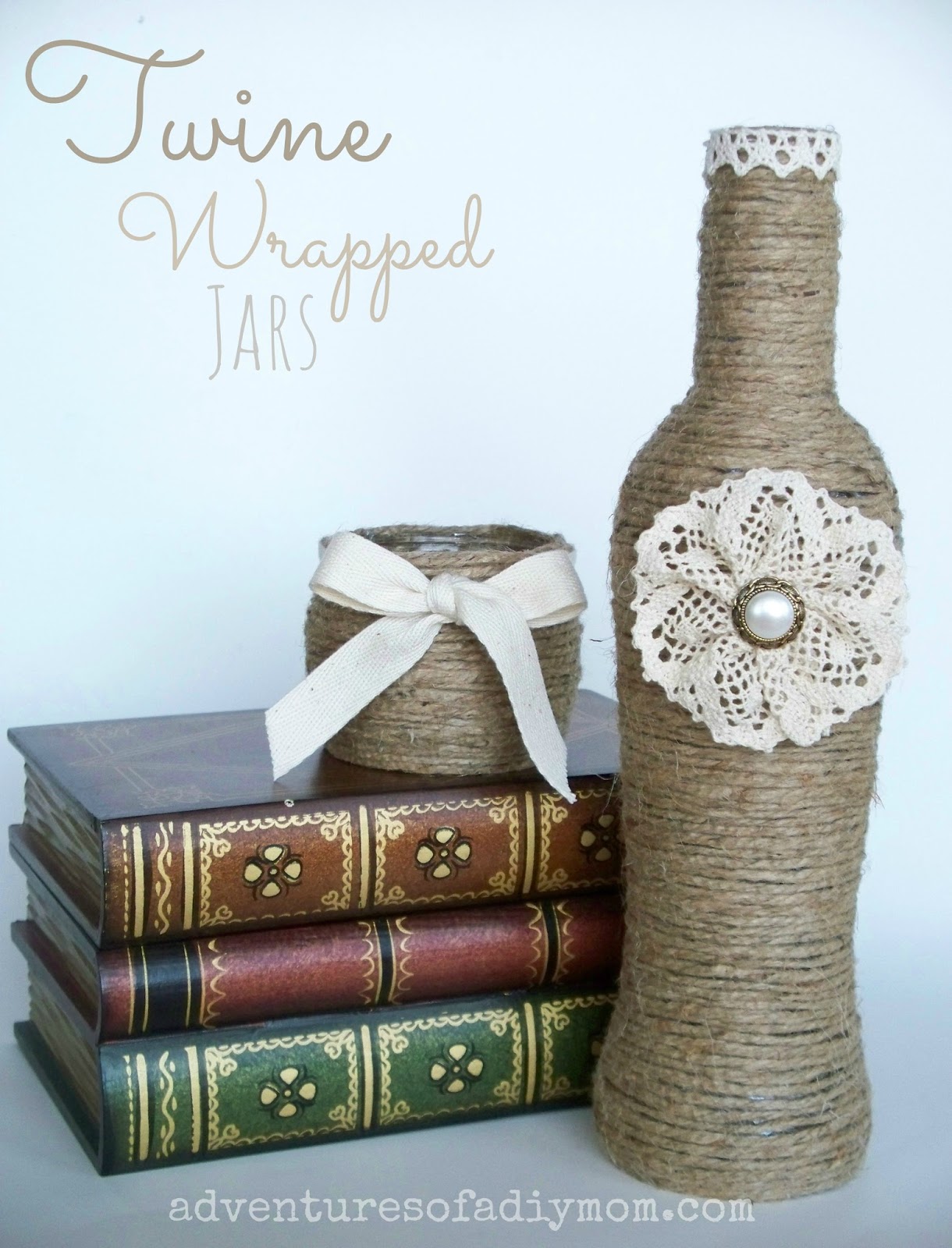 Twine Wrapped Jar with Lace Flower
