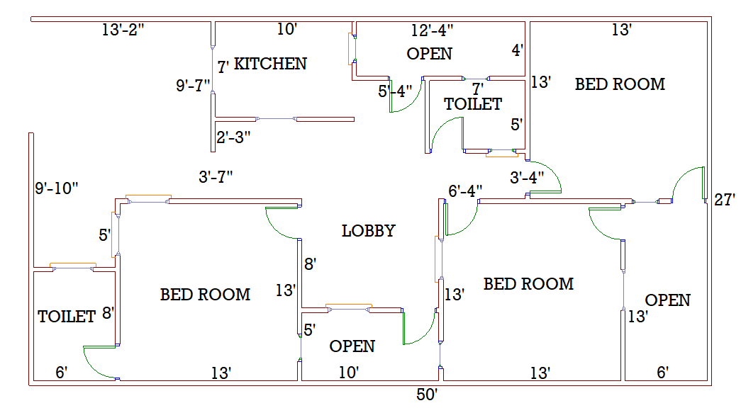 House Plan for 27 Feet by 50 Feet plot - 1350 sqft Home Design - 27 X