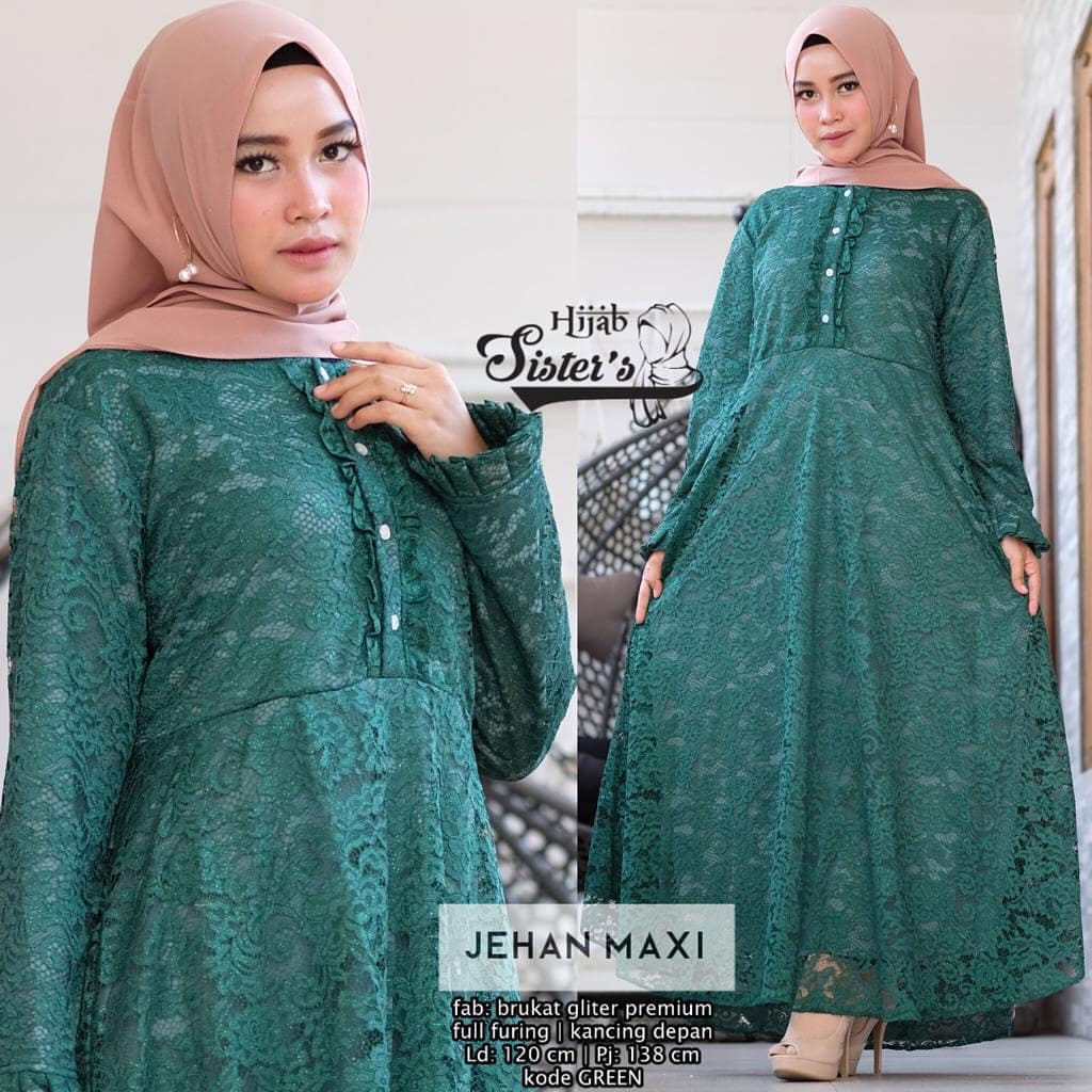 Model Gamis Brokat Kombinasi Polos Terbaru