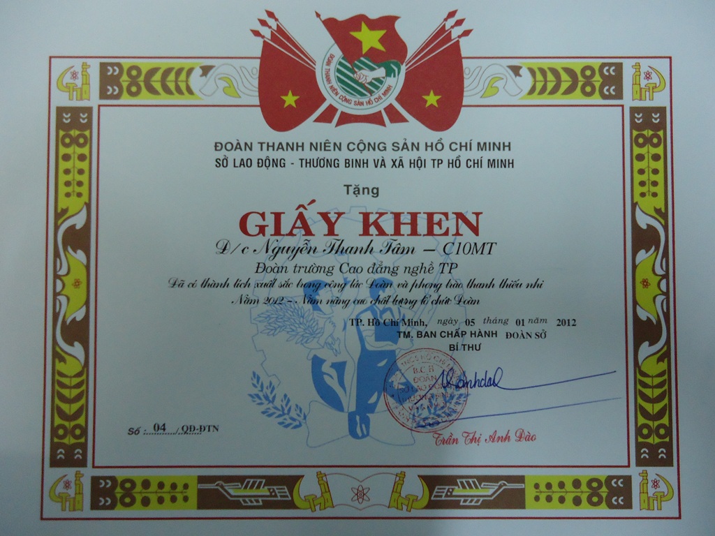Giấy Khen Thưởng Tâm Gà