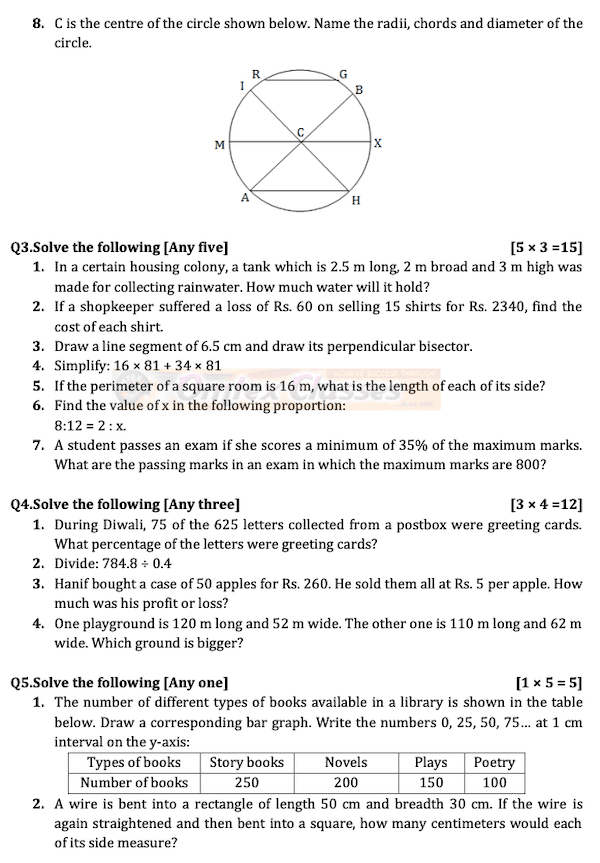 Class 6 Maths Board Question Papers