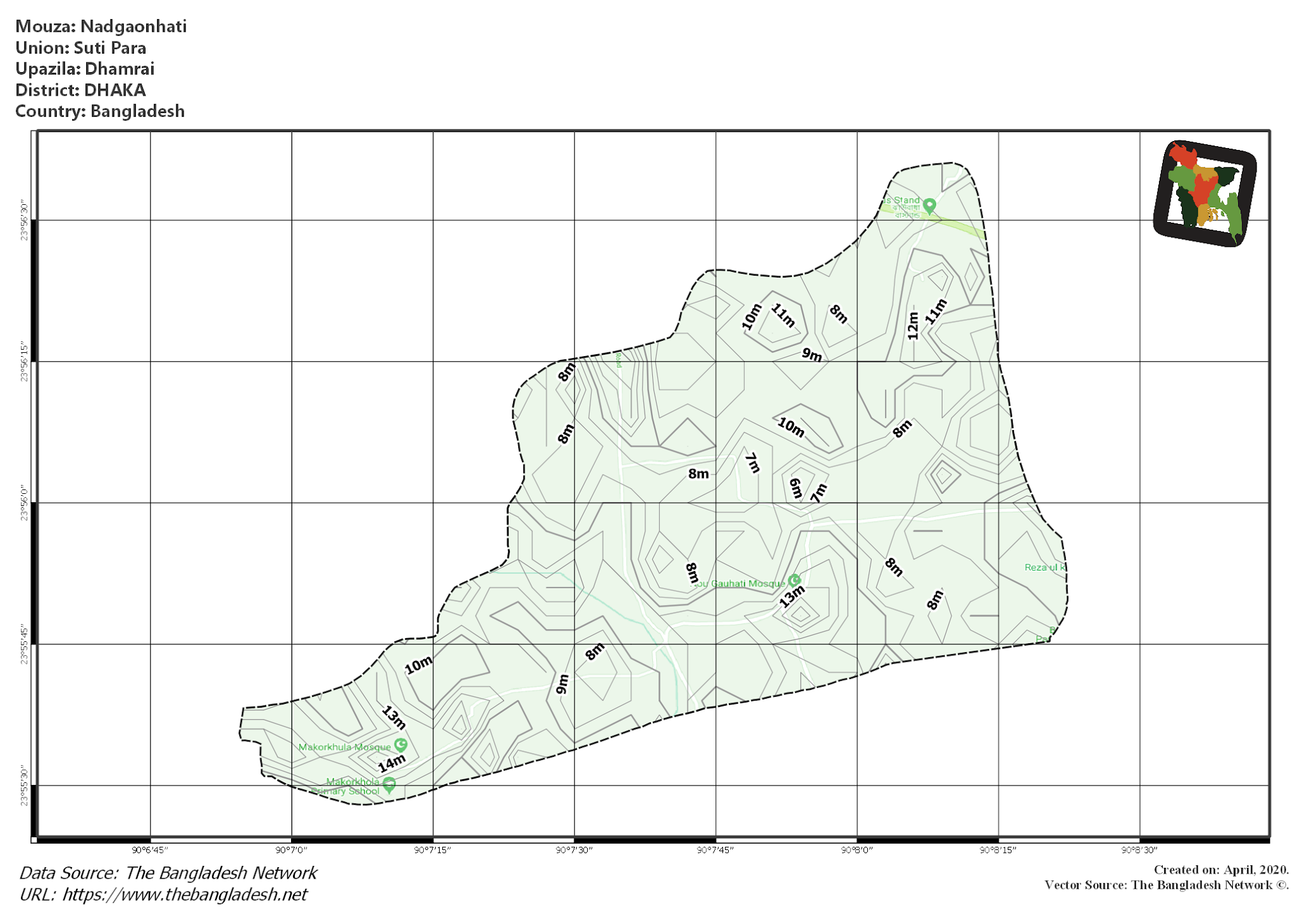 Map of Nadgaonhati Mouza of Dhamrai Upazila, DHAKA, Bangladesh.