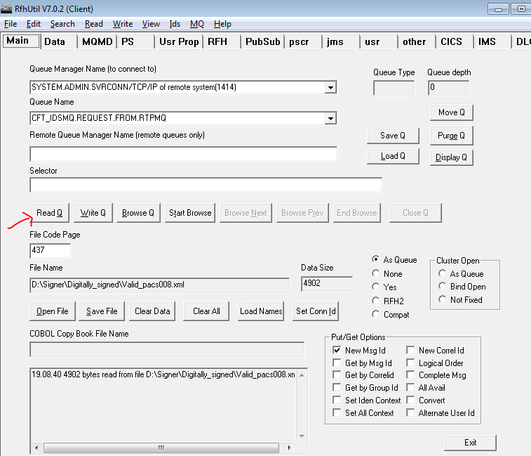 How to use RFHUTILC.EXE to connect to a remote queue manager