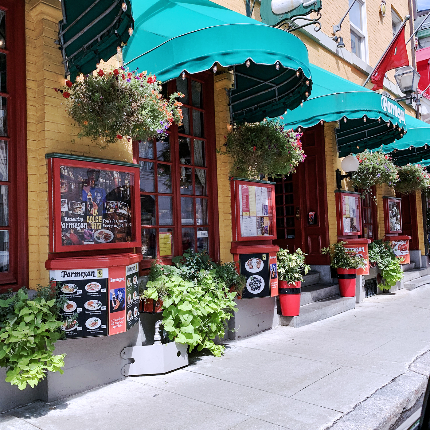 streets with flowers inOld Quebec City, Canada Old Quebec City, Canada