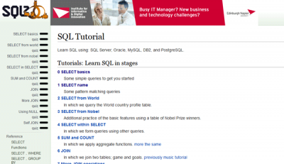 SQLzoo 온라인 코딩을 배울 수 있는 최고의 웹사이트