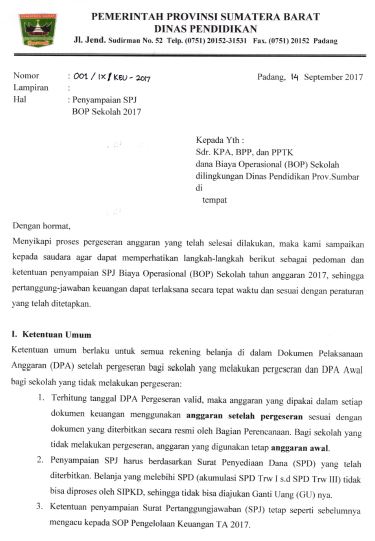 Surat Edaran Pasca Pergeseran Sekolah 2017 Keuangan Disdik