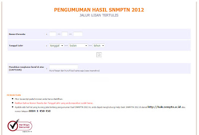 Situs Resmi Pengumuman SNMPTN 2012 Jalur Tulis