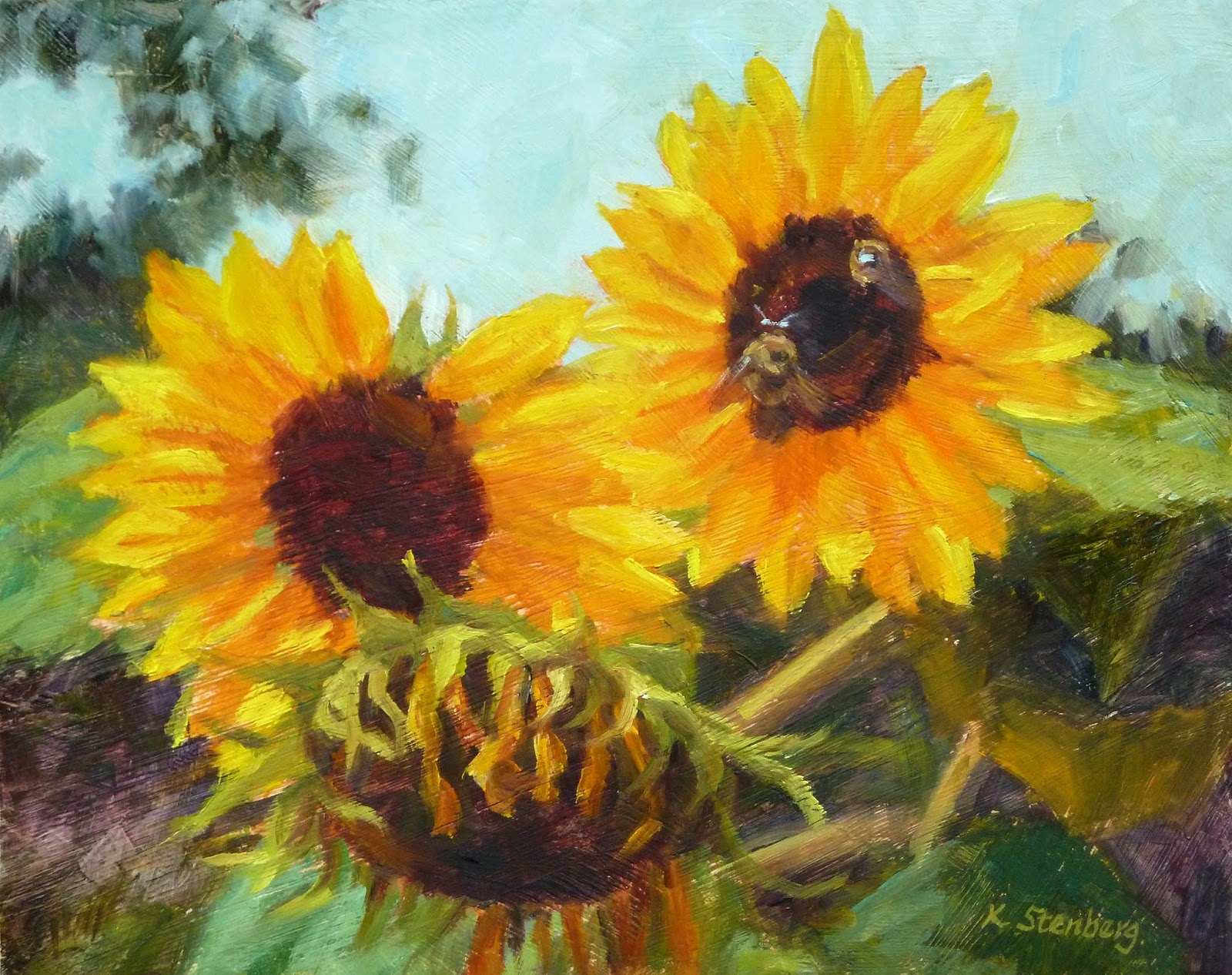 Kim Stenberg's Painting Journal "Sunny Sunflowers" (oil on linen; 8" x