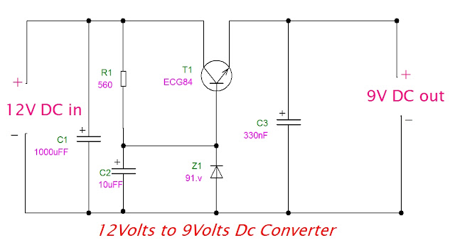 eeetricks.blogspot.com: 12V DC to 9V DC converter circuit diagram