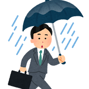 雨の日に外回りをする男性会社員のイラスト