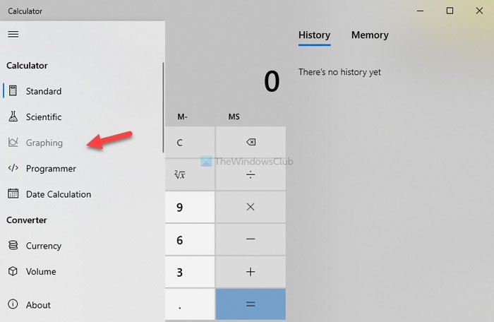 Как отключить или отключить графику в калькуляторе в Windows 10