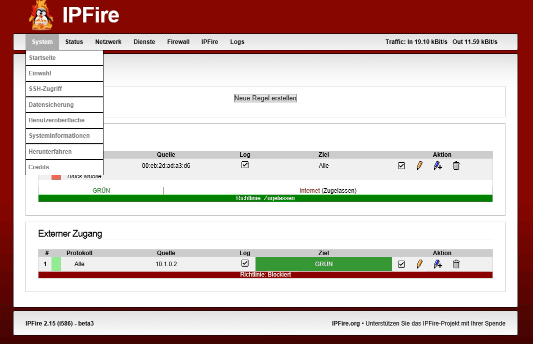 Код трафика. IPFIRE. Межсетевой экран IPFIRE. IPFIRE 2.27. Firewall Интерфейс.