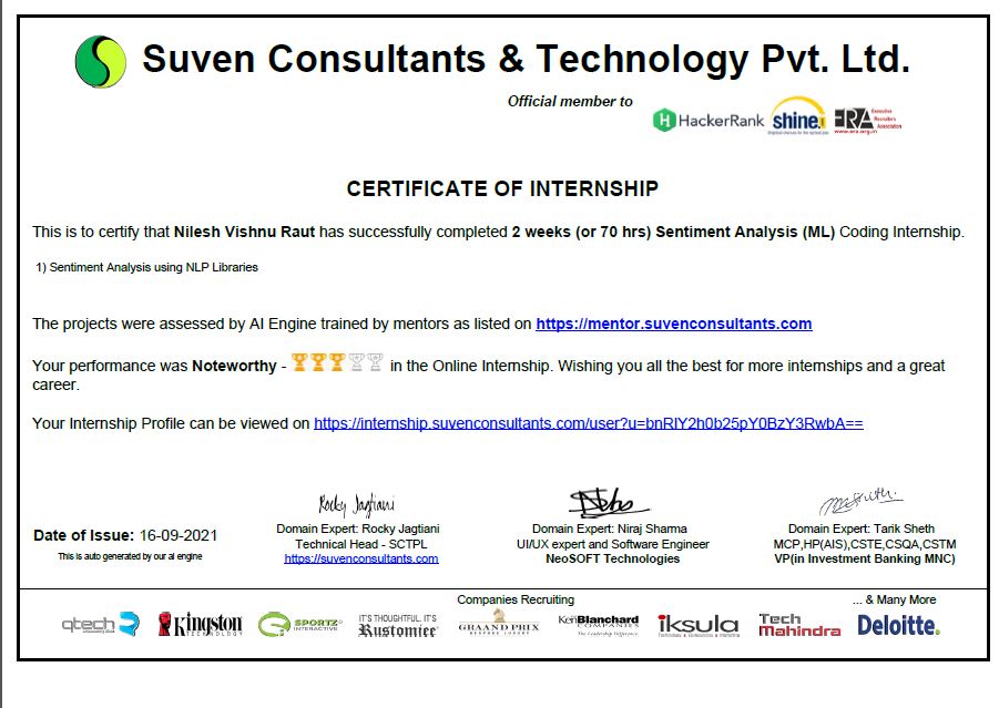 Suven tech Internship 2021 Project based Internship winter and