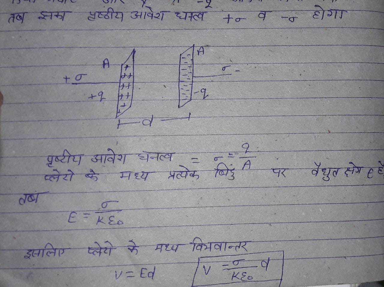 समांतर प्लेट संधारित्र की धारिता के लिए व्यंजक