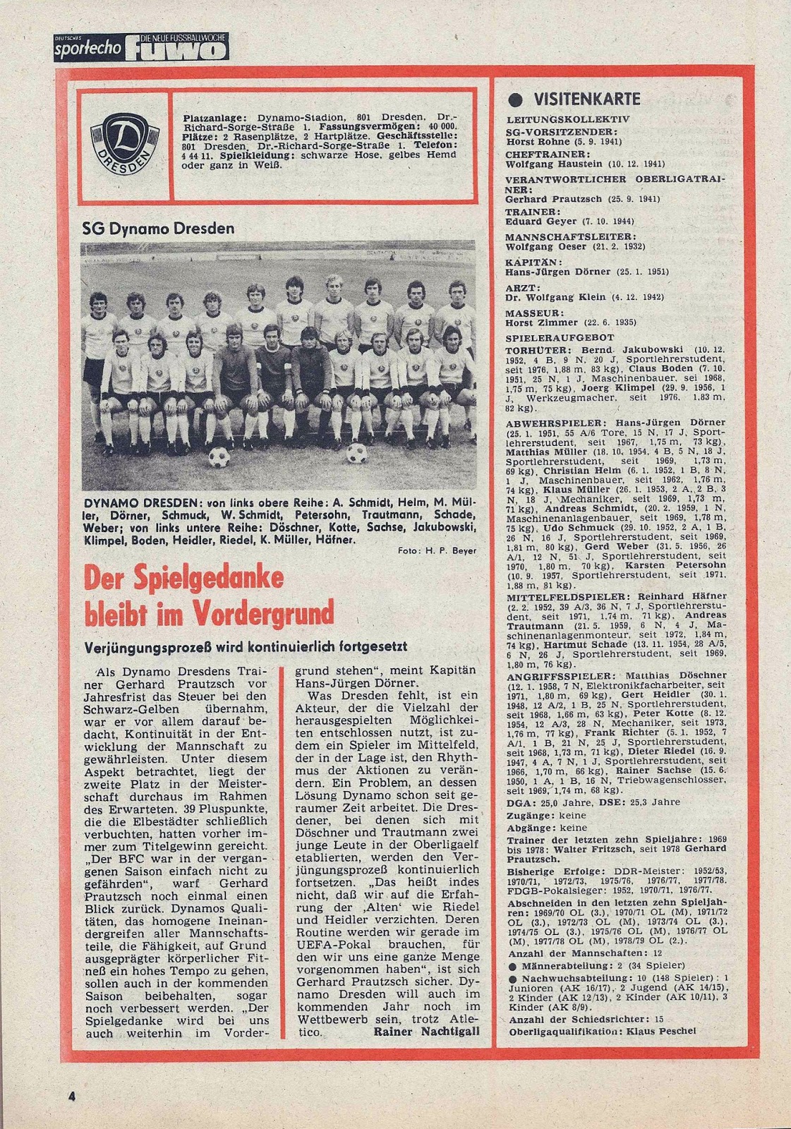 DDR OBERLIGA 197980. Les équipes du championnat.