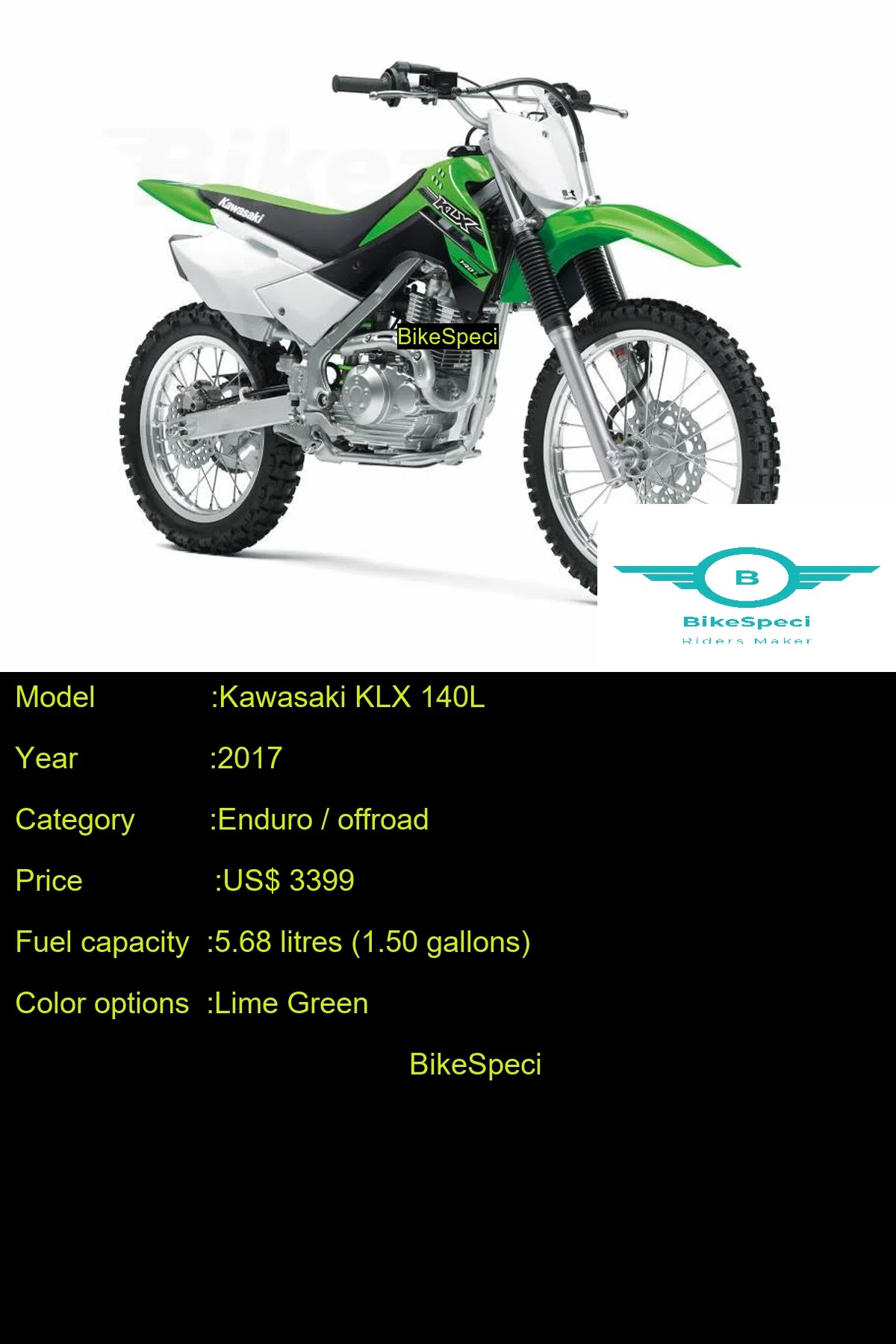 Kawasaki KLX 140L Price, Photos, Millage, Speed, Colours etc