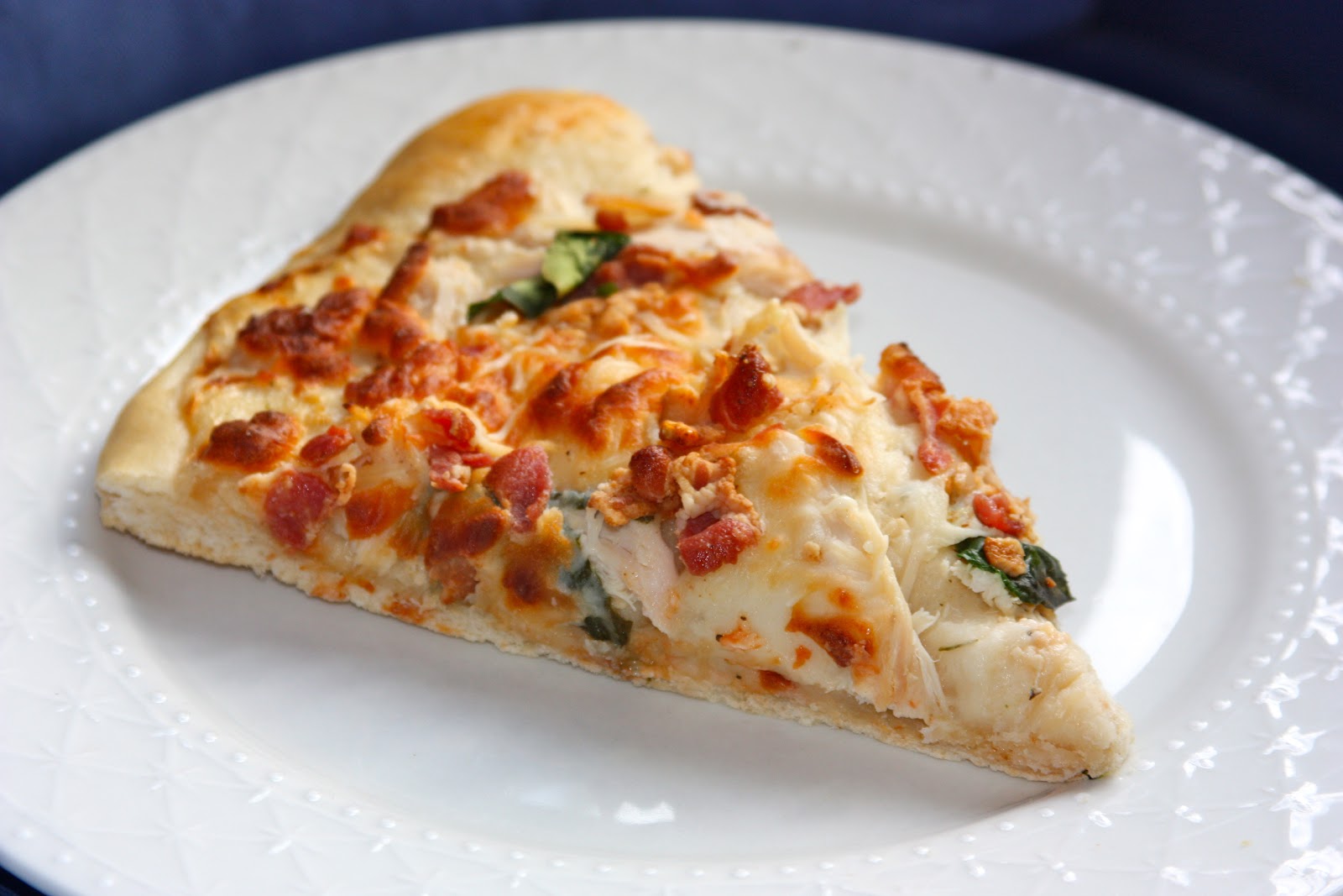 My Recipe Box Chicken, Bacon, and Spinach Pizza with White Sauce