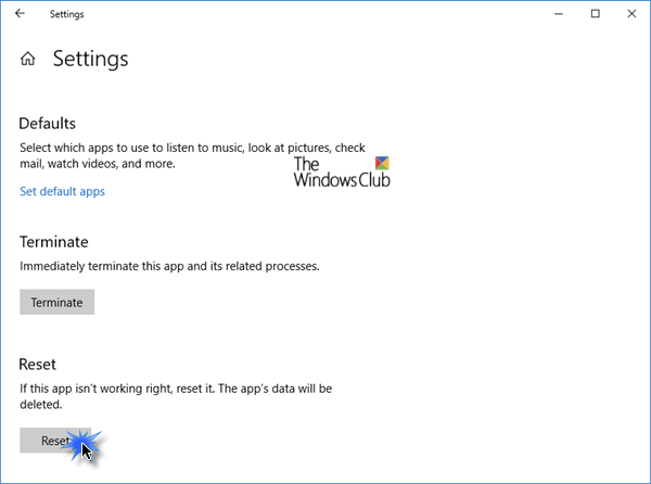 De app Instellingen resetten in Windows 10
