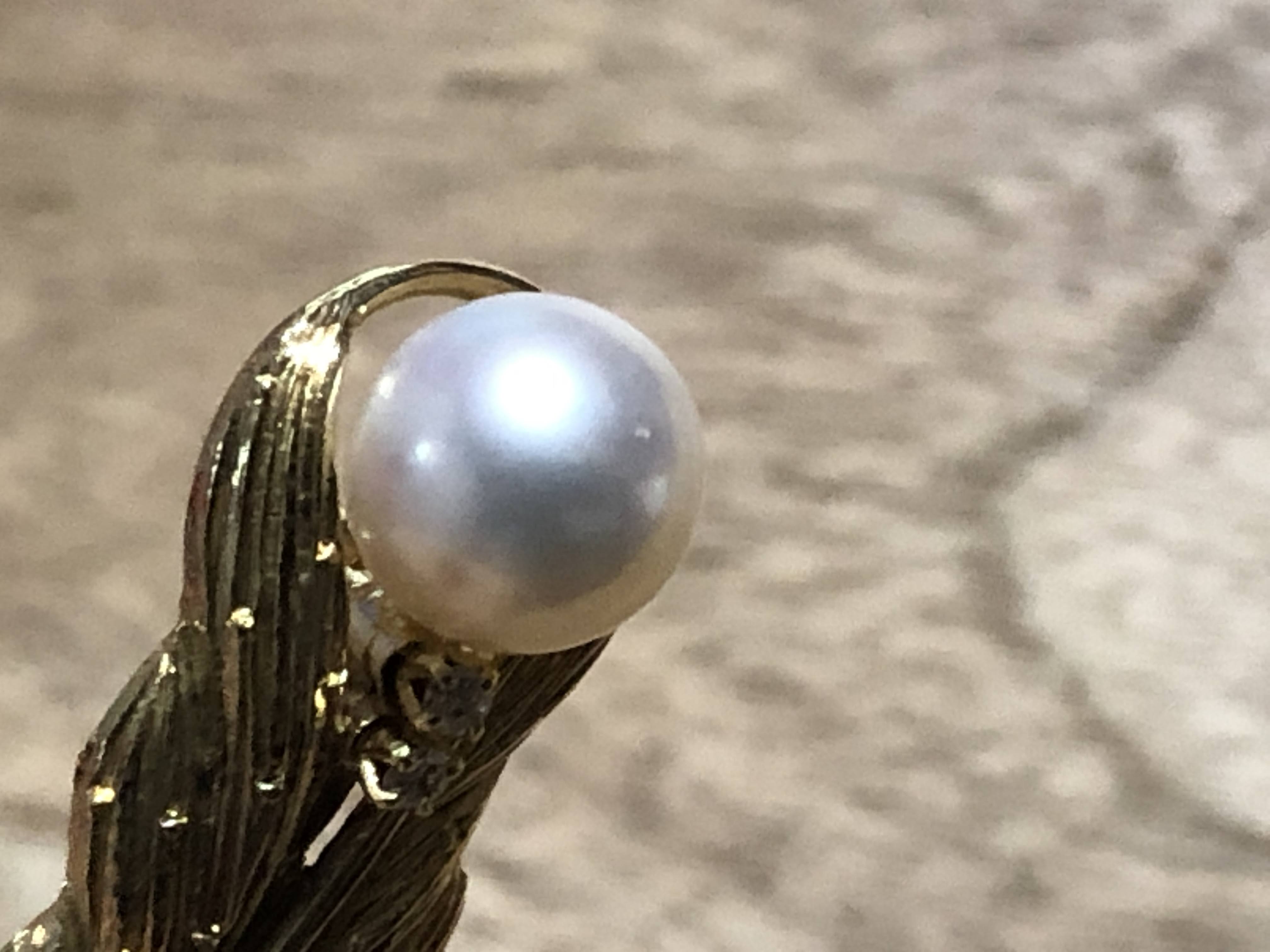 K14 豪華 真珠 0.03ct ダイヤ ブローチ 兼 ペンダントヘッド