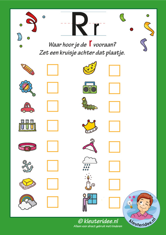 WELKOM IN K3A, BIJ JUF AN ! Auditief spelletje,waar hoor de letter "r" vooraan?