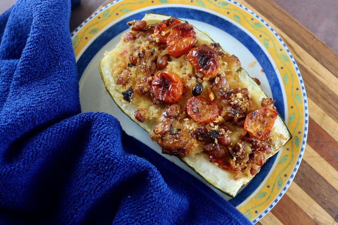 Baked Rice and Bean Stuffed Zucchini