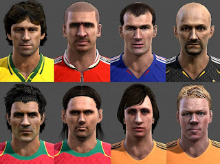 Faces: Barthez, Cruyff, Cantona, Figo, Leonardo, Maniche, Koeman, Zidane, Pes 2013