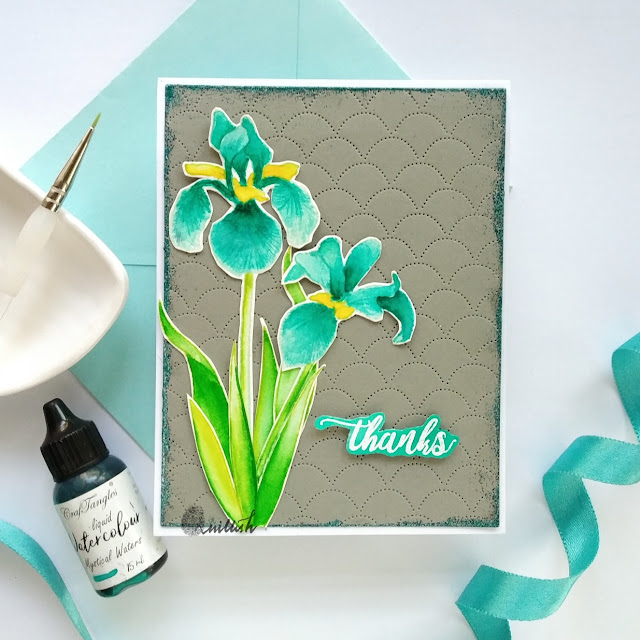 Altenew Enchanted Iris, Floral card, Altenew, floral card, no line watercolouring, water colouring, Craftangles, Quillish, 