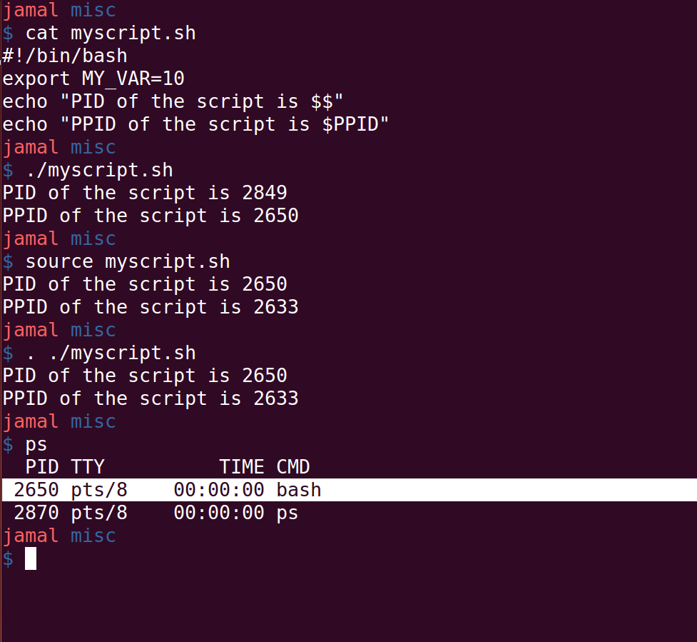 Difference between ./myscript.sh and source myscript.sh(. myscript.sh)