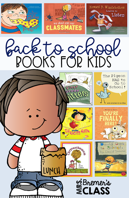 Favorite Back to School books for the classroom, perfect for the first day of school. These books are great read alouds to begin the school year in Kindergarten and First Grade. They cover topics like first day jitters, tattling, bullying, classroom behavior, self-regulation, & excitement and fears about going to school.