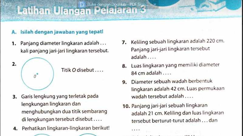 Soal Matematika Kelas 6 KD 3.4 dan KD 3.5 - Keliling dan Luas Lingkaran