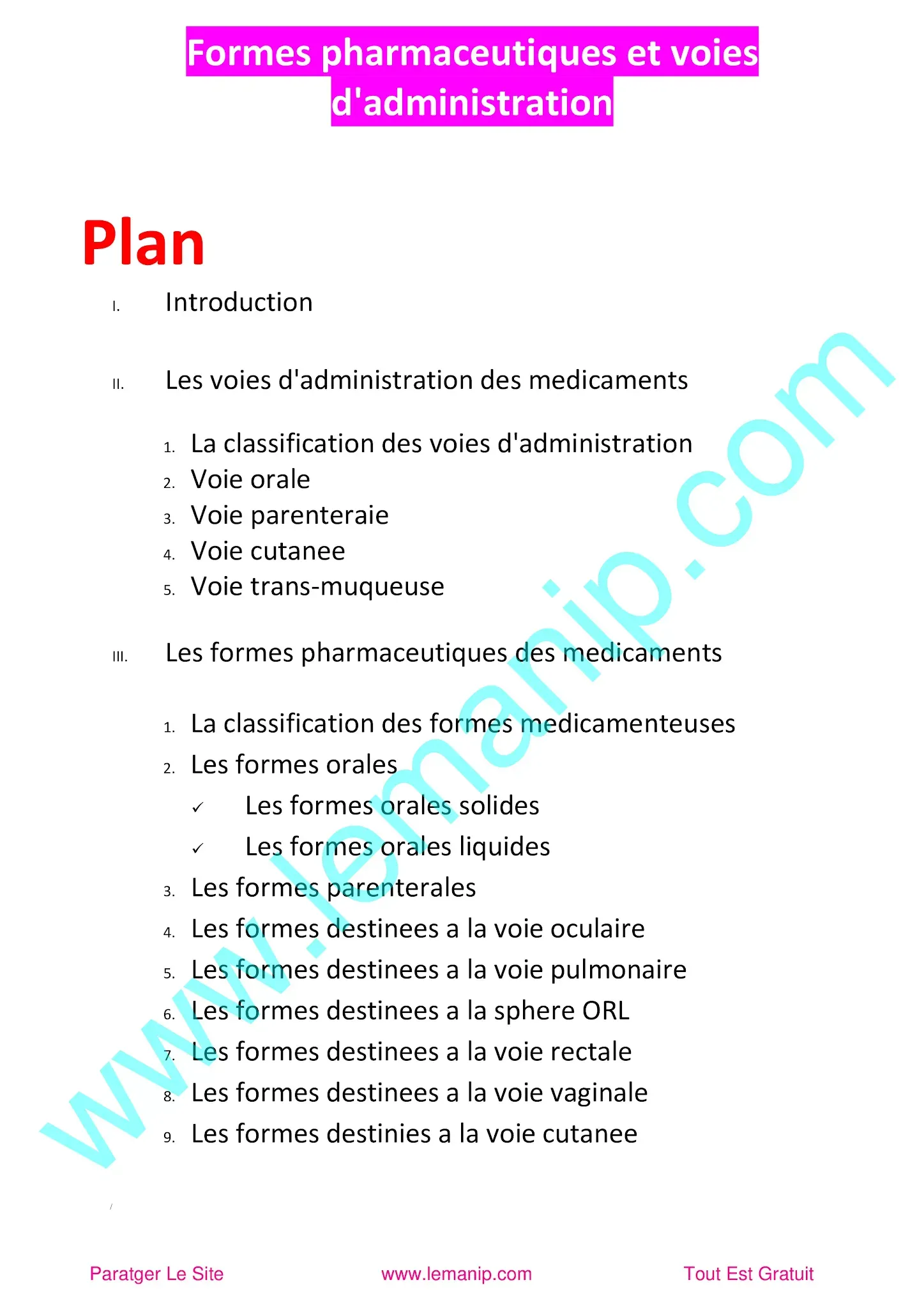 Plan du Cour 3 Module Pharmacologie