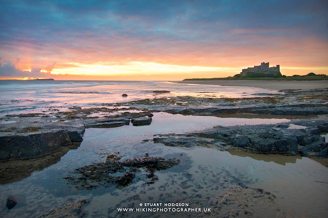 Bamburgh castle walk best view Northumberland sunrise