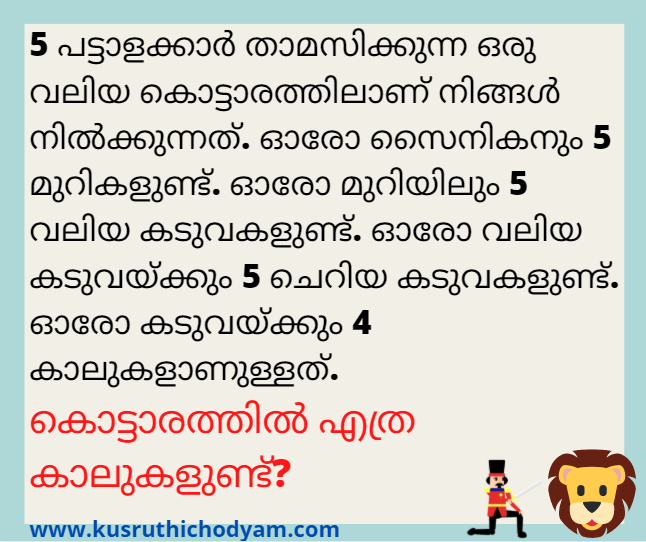 5 Pattalakkar Thaamasikkunna Kottarathil Etra Kaalukal Und Answer