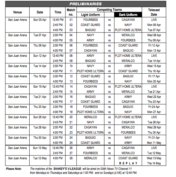 Bleachers Brew Shakey's VLeague schedule
