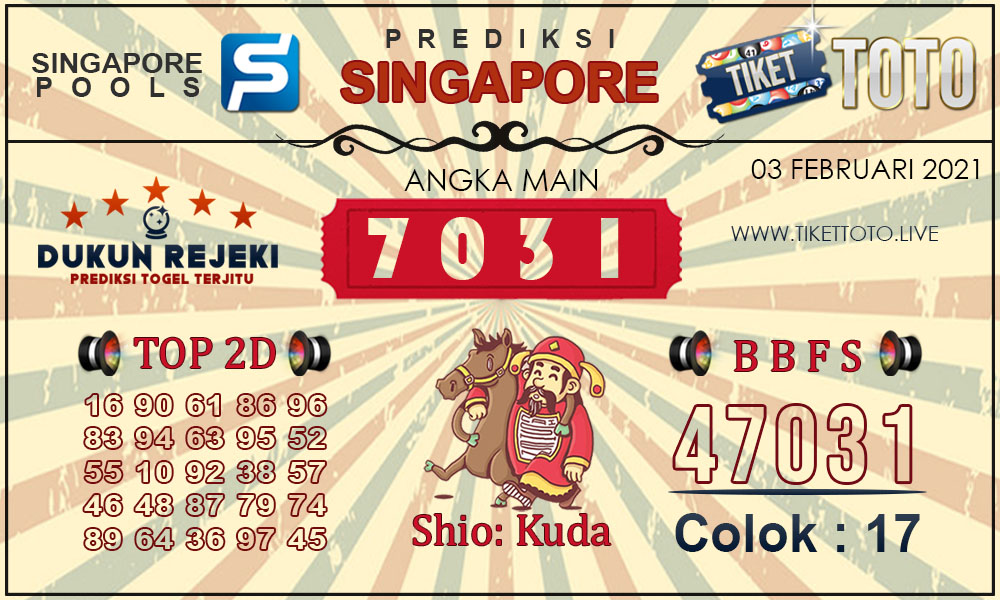Prediksi Togel SINGAPORE TIKETTOTO 03 FEBRUARI 2021