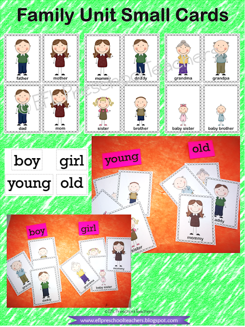 Family unit Small cards ideal for online teaching