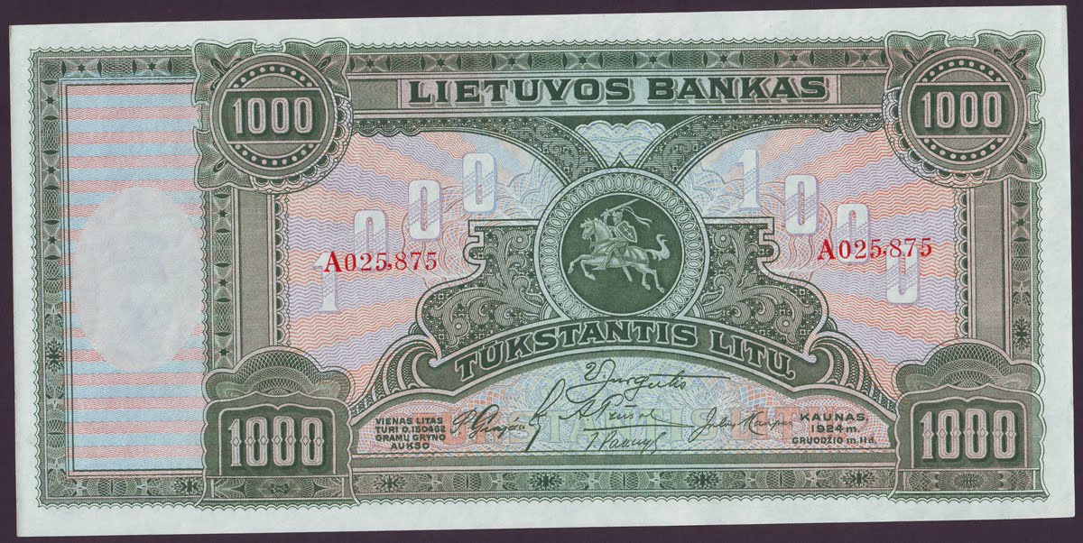 Lithuania banknotes 1000 Litu banknote of 1924|World Banknotes & Coins