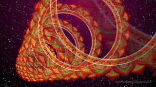 Outside View Orange Mandala Artistic Ornament Tunnel With Dark Red Starry Sky Of The Space