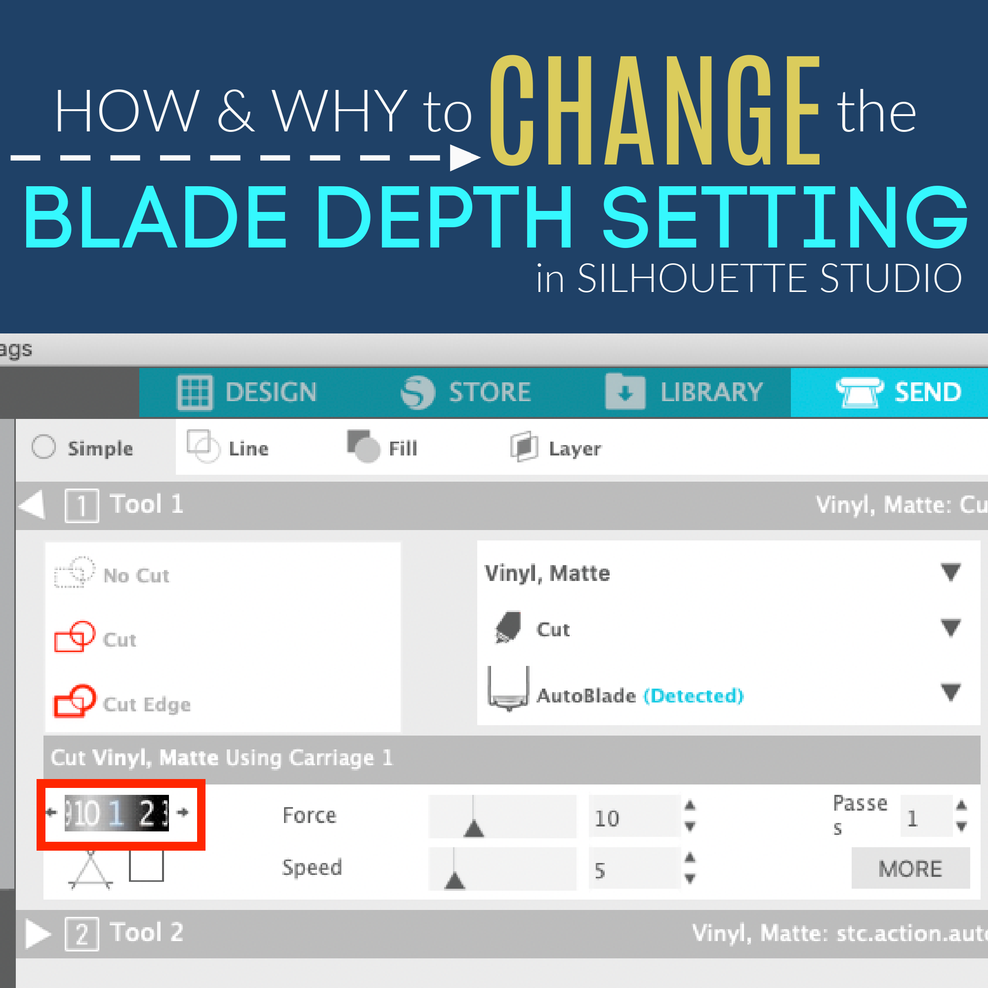 How to Change the Blade Depth Setting In Silhouette Studio for a