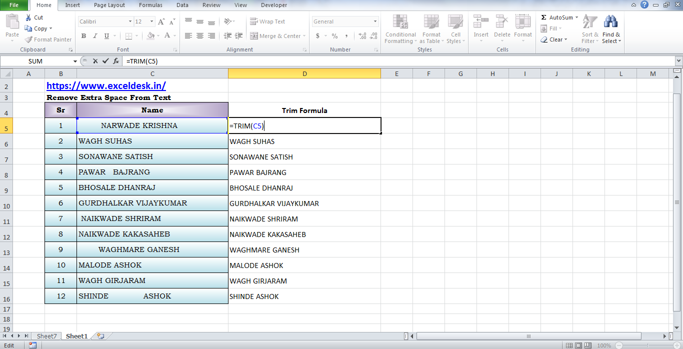 Remove Extra Space From Cell Text Using Trim Formula & Paste Special